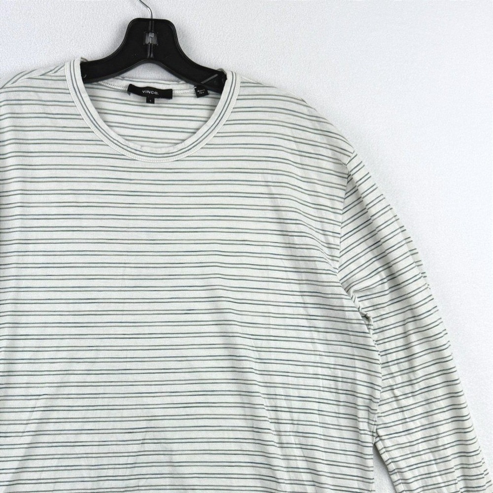 VINCE Mens Shirt Size L Striped White / Green Long Sleeve‎ Top Mens